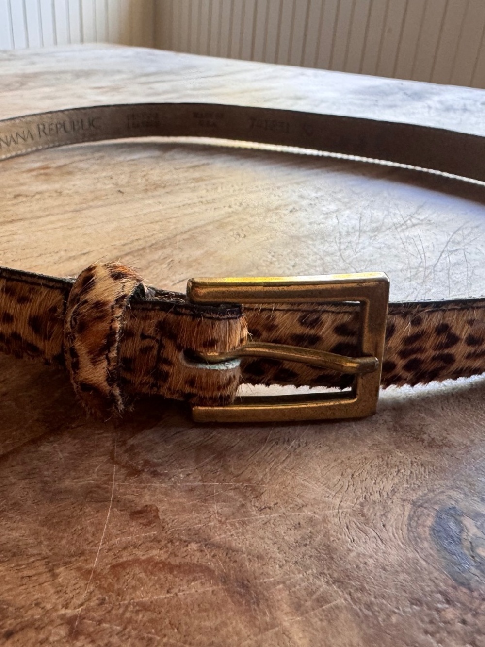 Banana Republic Leopard Print Haircalf Belt with Gold Buckle